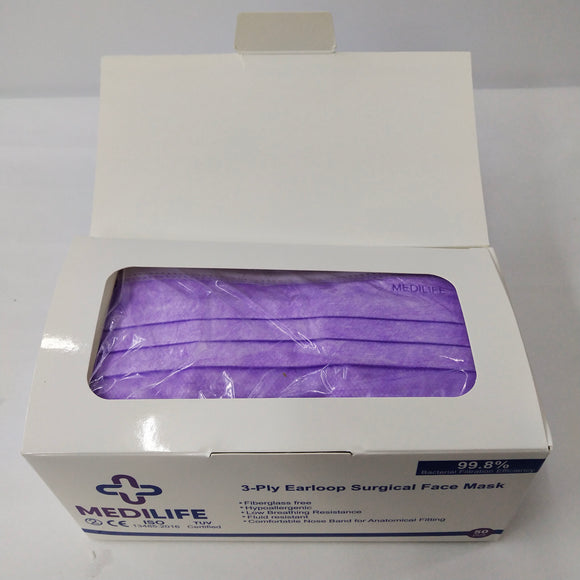 Medilife 3 Ply Surgical Face Mask (Purple)
