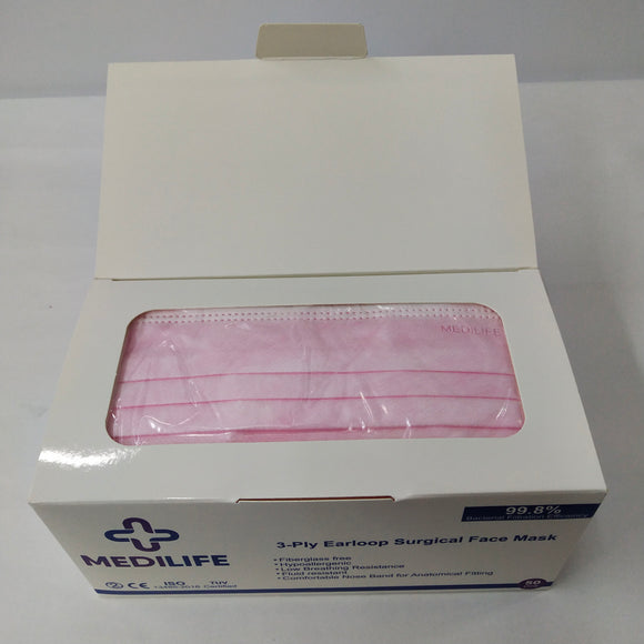 Medilife 3 Ply Surgical Face Mask (Pink)