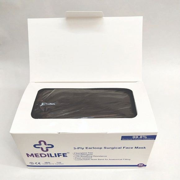 Medilife 3 Ply Surgical Face Mask (Black)