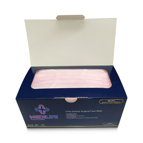 Premium Medilife Surgical Mask Individual Packing (Pink)