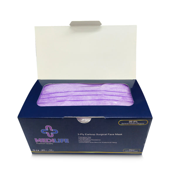 Premium Medilife Surgical Mask Individual Packing (Purple)